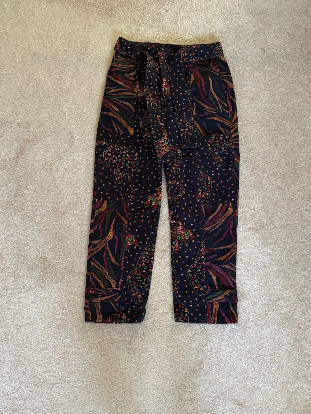 NWT Farm Rio x Anthropologie Printed Cargo Pants XS Belted Leopard Tropical $158